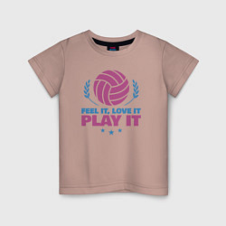Футболка хлопковая детская Чувствуй, люби, играй, цвет: пыльно-розовый