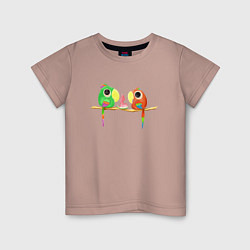Футболка хлопковая детская Попугайчики и арбуз, цвет: пыльно-розовый