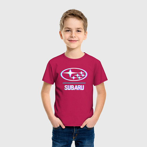 Детская футболка Значок Subaru в стиле glitch / Маджента – фото 3