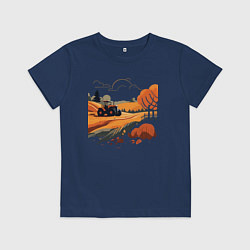 Футболка хлопковая детская Farming Simulator - Осень, цвет: тёмно-синий