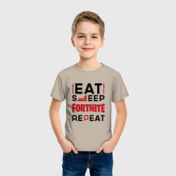 Футболка хлопковая детская Надпись: eat sleep Fortnite repeat, цвет: миндальный — фото 2