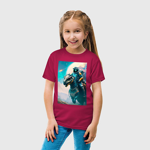 Детская футболка Космонавт верхом на динозавре / Маджента – фото 4