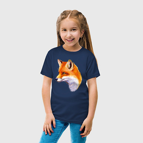 Детская футболка Лиса смотрит / Тёмно-синий – фото 4