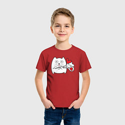 Футболка хлопковая детская Котик с шариками, цвет: красный — фото 2