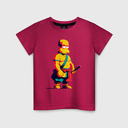 Футболка хлопковая детская Гомер Симпсон самурай - нейросеть, цвет: маджента