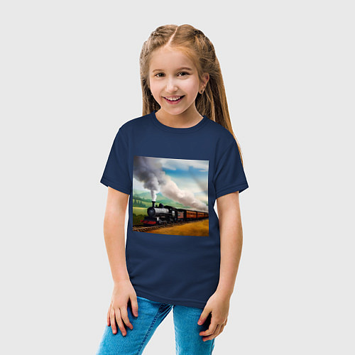 Детская футболка Ретро поезд / Тёмно-синий – фото 4