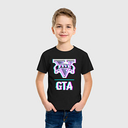 Футболка хлопковая детская GTA в стиле glitch и баги графики, цвет: черный — фото 2