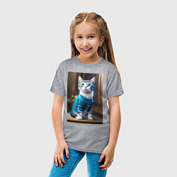 Футболка хлопковая детская Кот в голубом костюме, цвет: меланж — фото 2