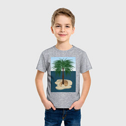Футболка хлопковая детская Кот под пальмой на острове, цвет: меланж — фото 2