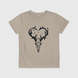 Футболка хлопковая детская Череп олень с рогами в виде сердца, цвет: миндальный