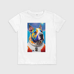 Футболка хлопковая детская Разноцветный пёс с похожей планеты - нейросеть, цвет: белый
