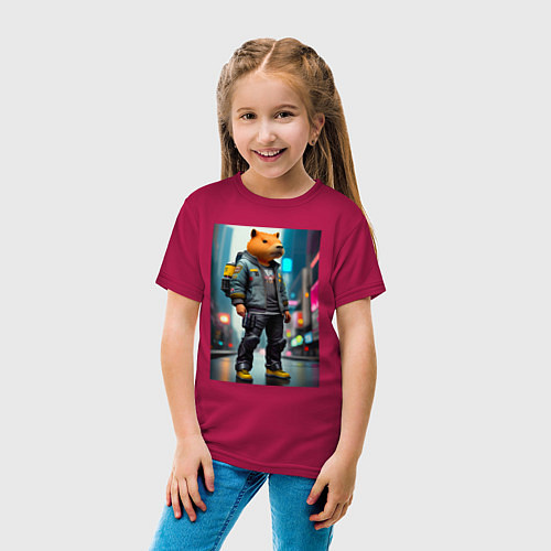 Детская футболка Cool Capy - New York - cyberpunk - neural network / Маджента – фото 4