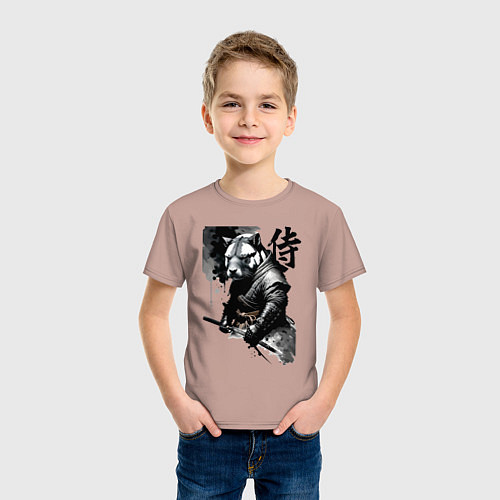Детская футболка Capy samurai - hieroglyph - neural network / Пыльно-розовый – фото 3