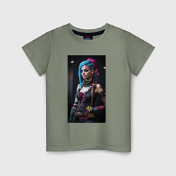 Футболка хлопковая детская Jinx model Arcane League of Legends, цвет: авокадо
