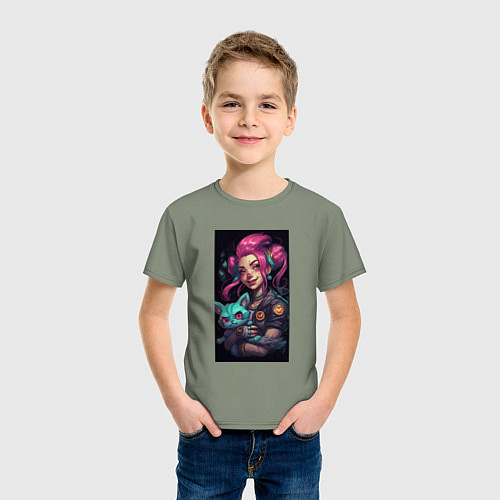 Детская футболка Jinx with cat art League of Legends / Авокадо – фото 3
