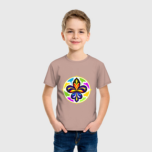 Детская футболка Гербовая лилия в цветовой абстракции / Пыльно-розовый – фото 3