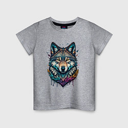 Футболка хлопковая детская Лесной яркий волк, цвет: меланж