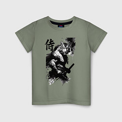 Футболка хлопковая детская Tiger samurai - hieroglyph - art, цвет: авокадо