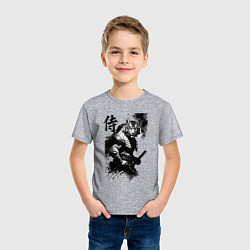 Футболка хлопковая детская Tiger samurai - hieroglyph - art, цвет: меланж — фото 2