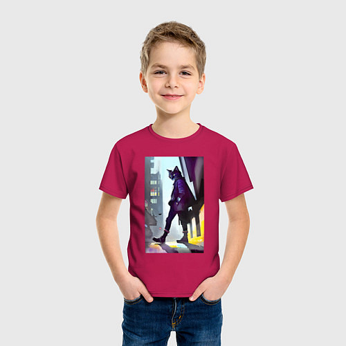 Детская футболка Чёрный котяра на своём районе - Бронкс / Маджента – фото 3