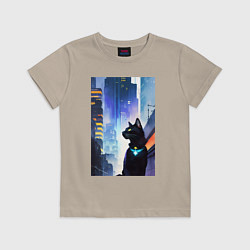 Футболка хлопковая детская Black cat - a resident of the metropolis - New Yor, цвет: миндальный