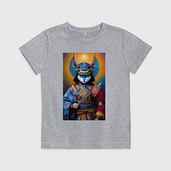 Футболка хлопковая детская Кот-самурай - нейросеть, цвет: меланж