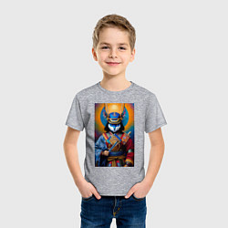 Футболка хлопковая детская Кот-самурай - нейросеть, цвет: меланж — фото 2