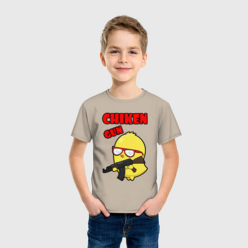 Детская футболка Chicken machine gun / Миндальный – фото 3