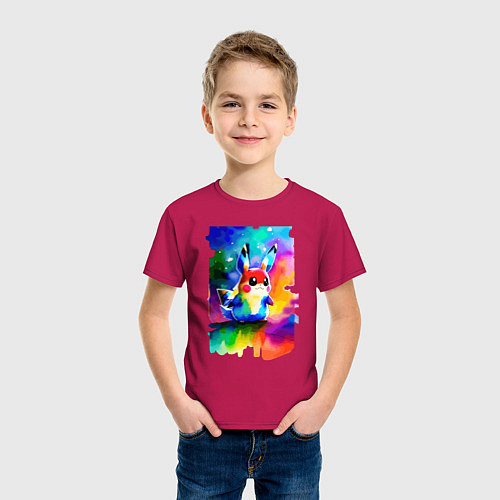 Детская футболка Акварельный Пикачу - поп-арт / Маджента – фото 3
