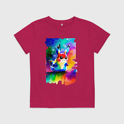 Футболка хлопковая детская Акварельный Пикачу - поп-арт, цвет: маджента