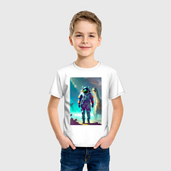 Футболка хлопковая детская Космонавт на планете динозавров - нейросеть, цвет: белый — фото 2