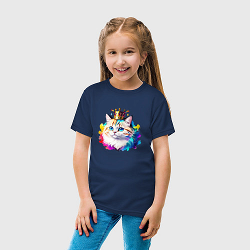 Детская футболка Котик цветной мордочка / Тёмно-синий – фото 4