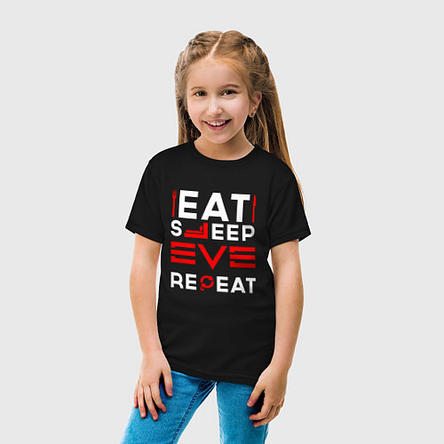 Детская футболка Надпись eat sleep EVE repeat / Черный – фото 4