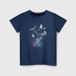 Футболка хлопковая детская Астронавты в космосе, цвет: тёмно-синий