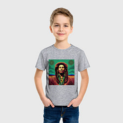 Футболка хлопковая детская Digital Art Bob Marley in the field, цвет: меланж — фото 2