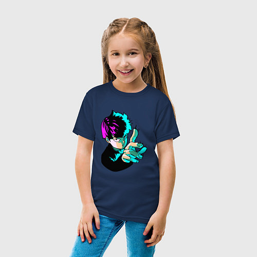Детская футболка Неоновый моб психо / Тёмно-синий – фото 4