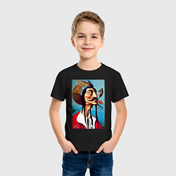 Футболка хлопковая детская Портрет Сальвадора Дали - нейросеть, цвет: черный — фото 2