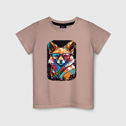 Футболка хлопковая детская Abstract Colorful Fox, цвет: пыльно-розовый