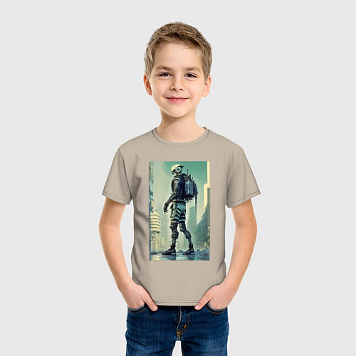 Детская футболка Skeleton - cyberpunk - metropolis / Миндальный – фото 3
