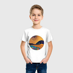 Футболка хлопковая детская Пейзаж в стиле Густава Климта, абстракция, цвет: белый — фото 2