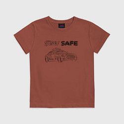 Футболка хлопковая детская Stay safe black, цвет: кирпичный