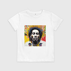 Футболка хлопковая детская Арт Граффити Боб Марли, цвет: белый