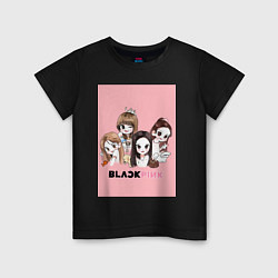 Футболка хлопковая детская Blackpink в мультяшном стиле, цвет: черный