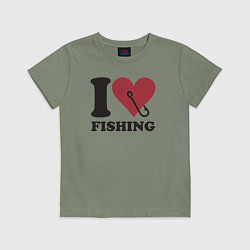 Футболка хлопковая детская I love fishing, цвет: авокадо