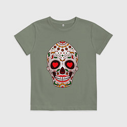 Футболка хлопковая детская Влюблённый череп, цвет: авокадо