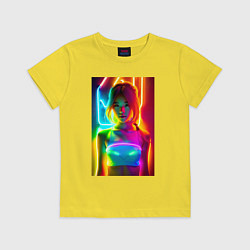 Футболка хлопковая детская Japanese girl - neon glow - neural network, цвет: желтый