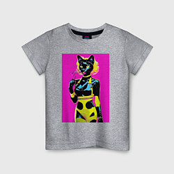 Футболка хлопковая детская Black cat - fashionista - pop art - neural network, цвет: меланж