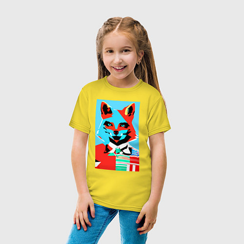 Детская футболка Морда лисы - поп-арт - нейросеть / Желтый – фото 4