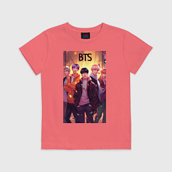 Футболка хлопковая детская BTS kpop anime, цвет: коралловый