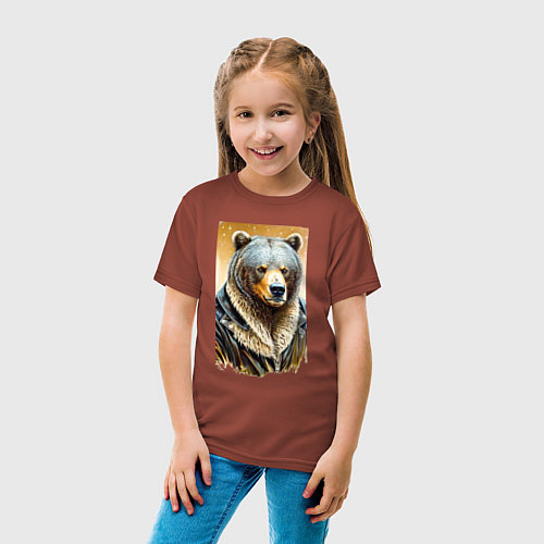 Детская футболка Могучий медведь в кожаной куртке / Кирпичный – фото 4